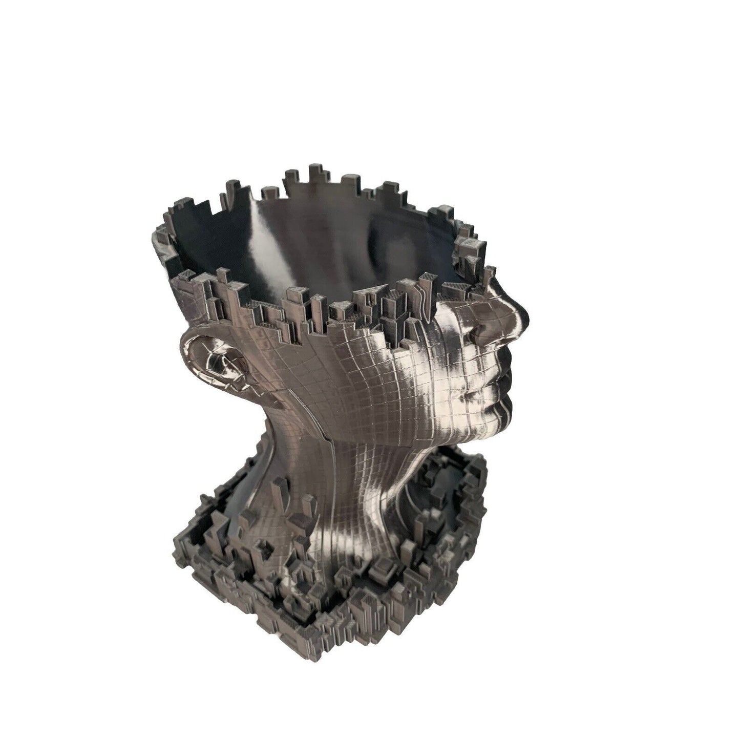 3D Pixel Printed Head Planter Drip Tray Vase Pot Female Face Art Deco Home Decor