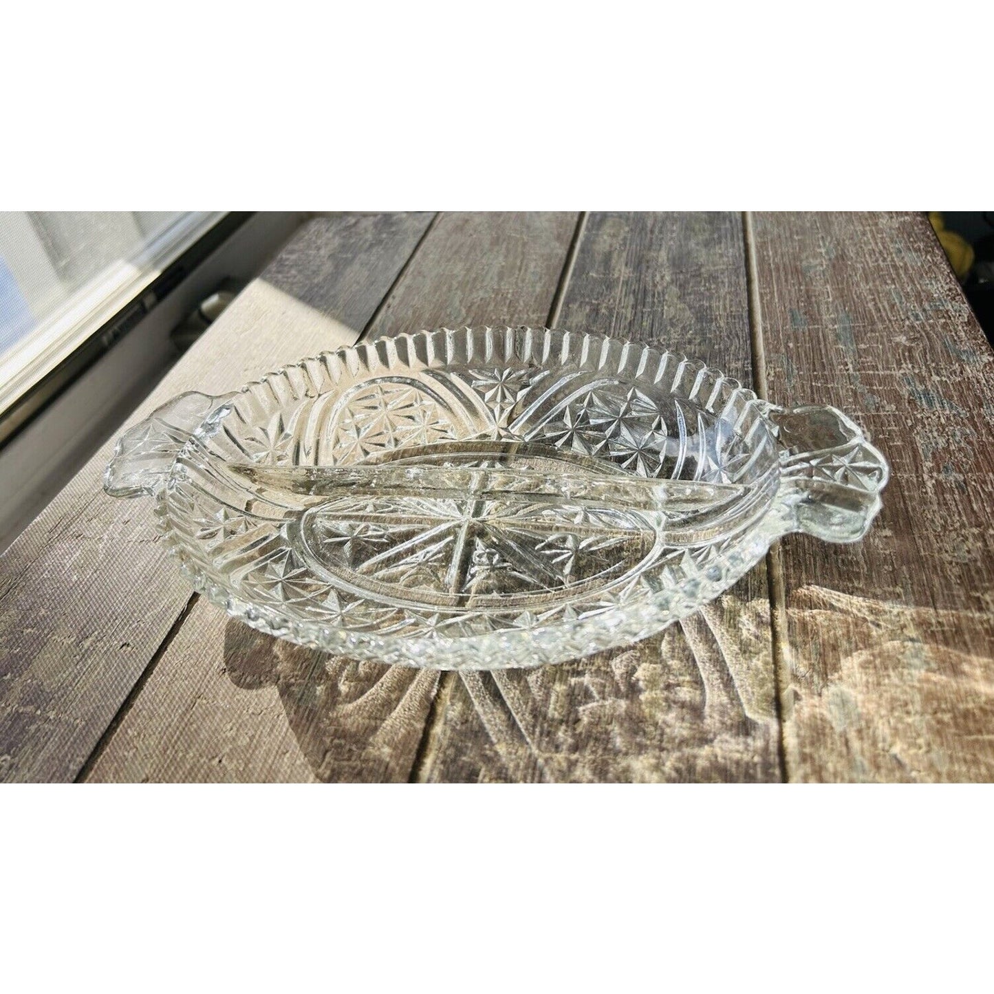 Anchor Hocking 2 Part Relish Dish Clear Divided Sides Clear Cut Glass Vintage