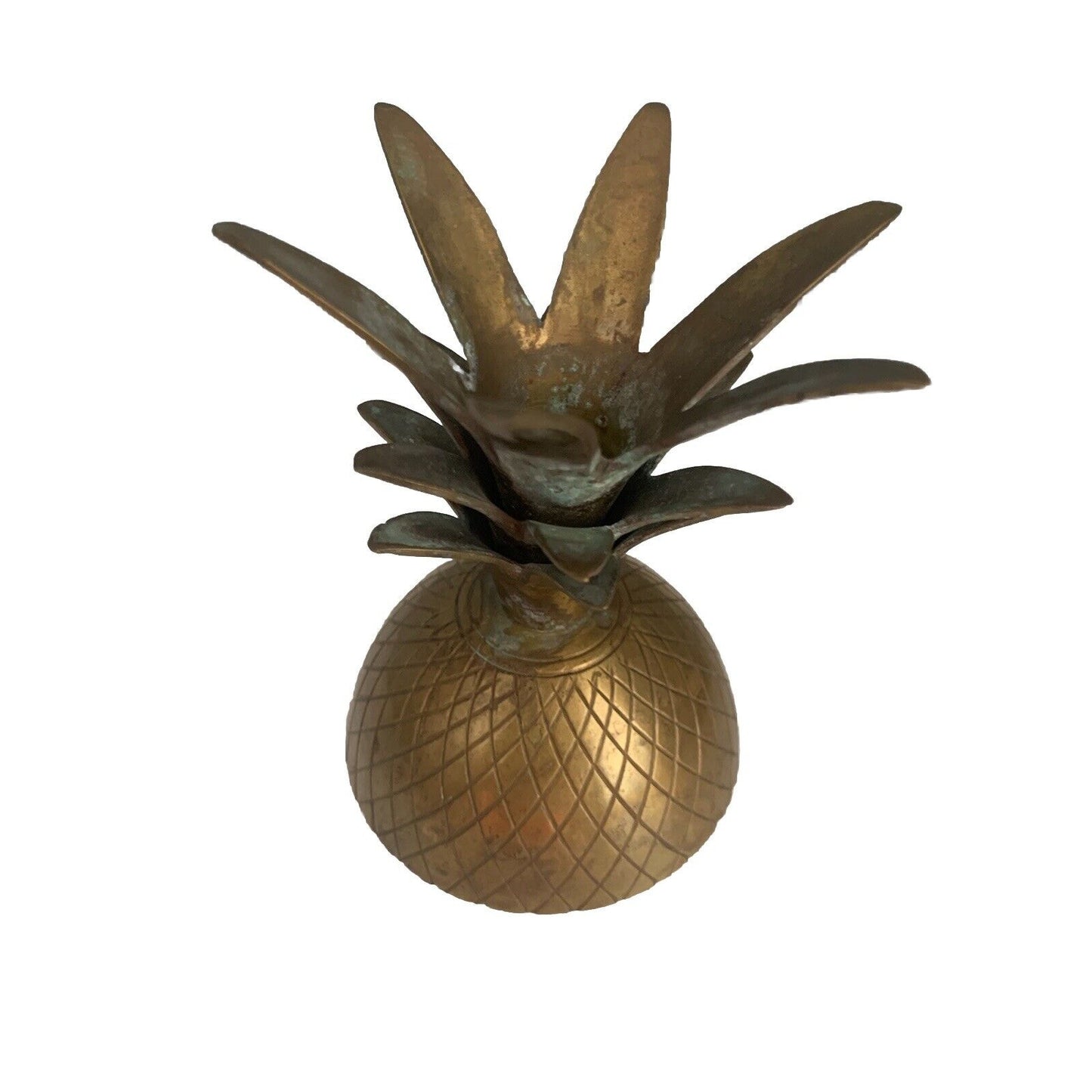 Vintage Brass Pineapple Trinket Box Candle Holder Patina India Candy Dish Bowl