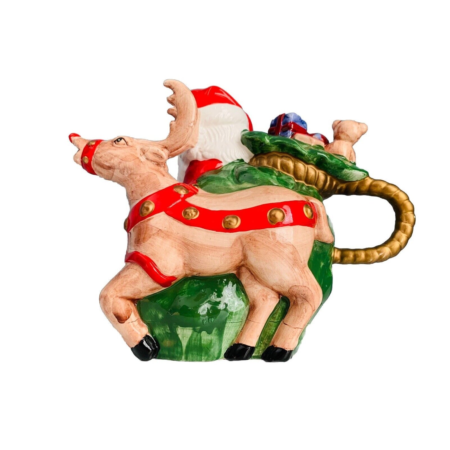 Vintage Teapot Santa Clause Reindeer Christmas Holiday Tea Beverage Dispenser