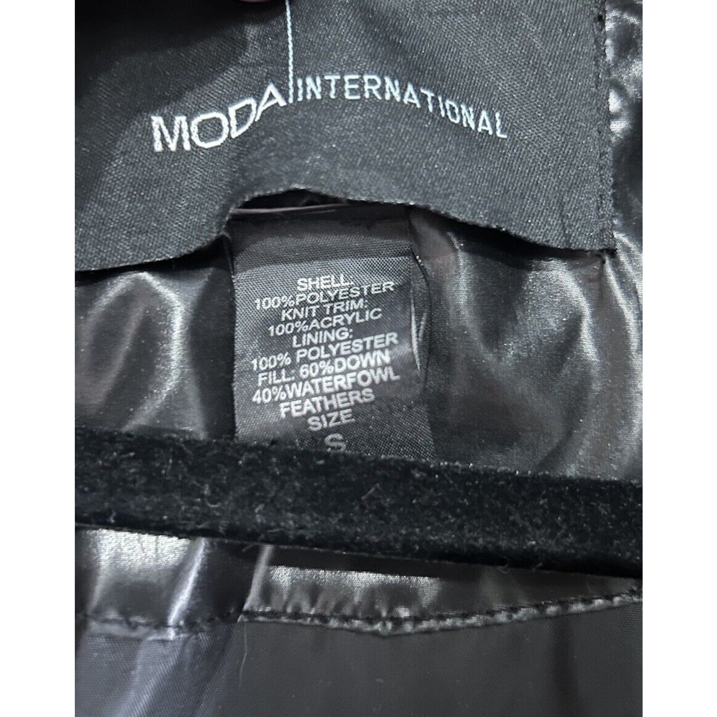 Moda international Puffer Jacket Black Women’s Size Small Long Winter Coat Shiny