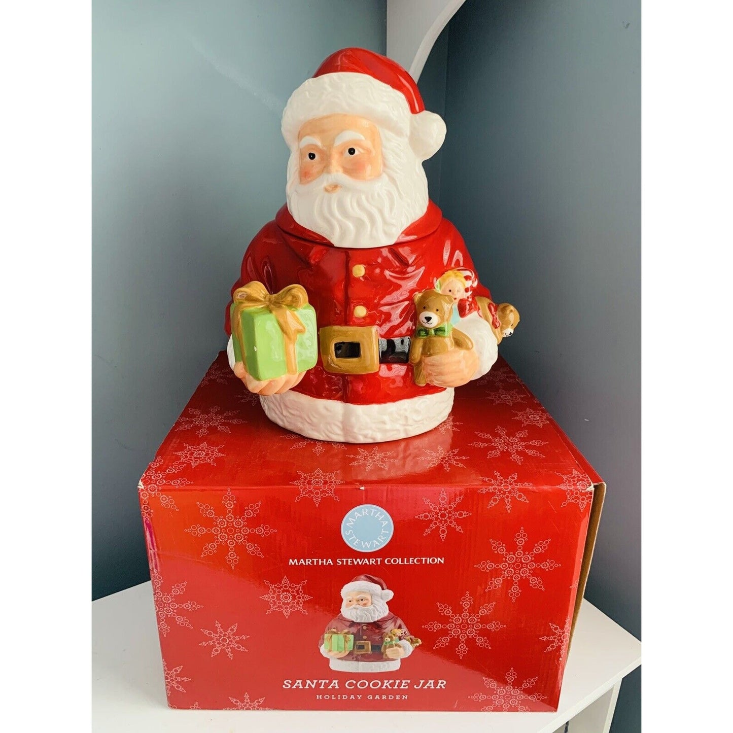 2011 Martha Stewart 13” Santa Cookie Jar Original Box Macy’s Holiday Christmas