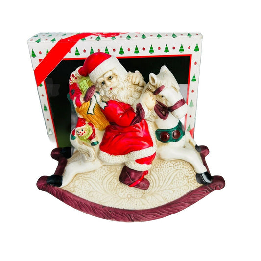 Vintage Target Music Box Santa on Rocking Horse Ceramic Musical In Original Box