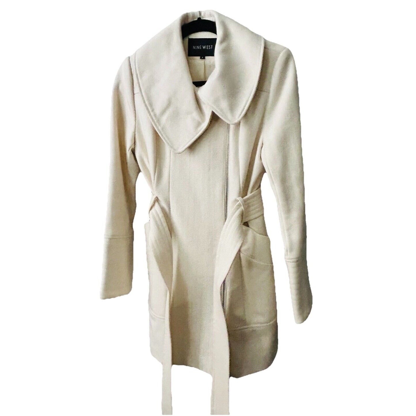 Nine West Wool Woman’s Ivory Coat Size 4 Cream Professional Dress Zip