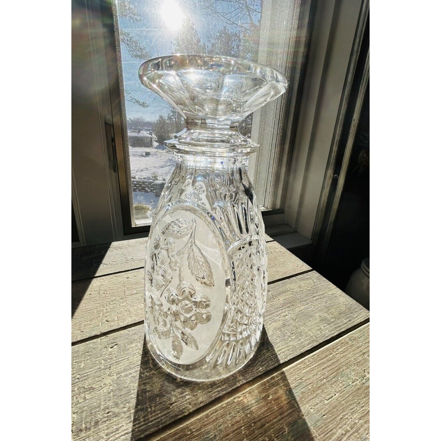 Vintage Kristal Zajecar Floral Cut Lead Crystal 10” Vase Clear Frosted Glass