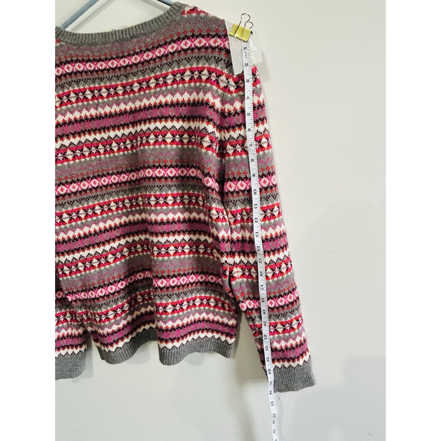 Talbots (M) Lambswool Blend Pink Gray Nordic Fair-isle Crew Neck Sweater Medium