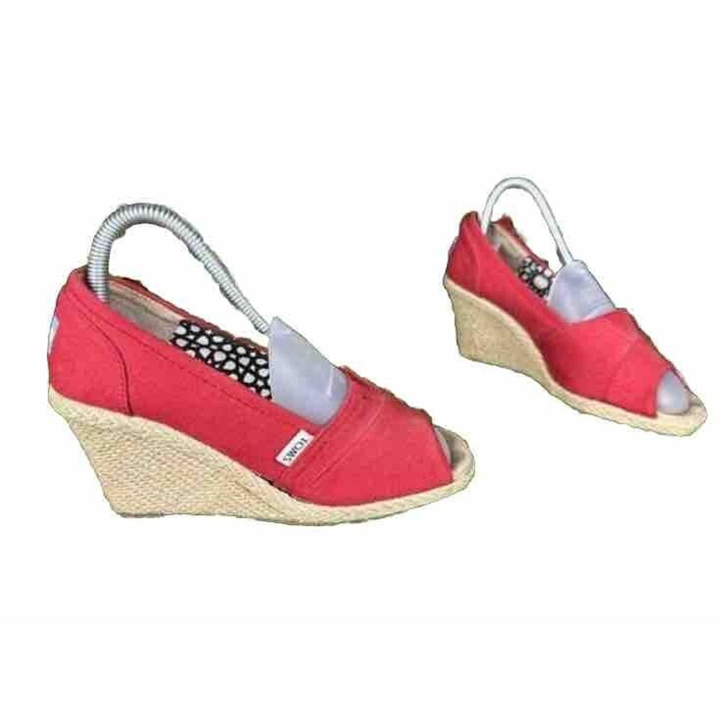 Toms Womens Wedges Size 7.5W Wide Red Classic Canvas Espadrille Slip On Peep Toe