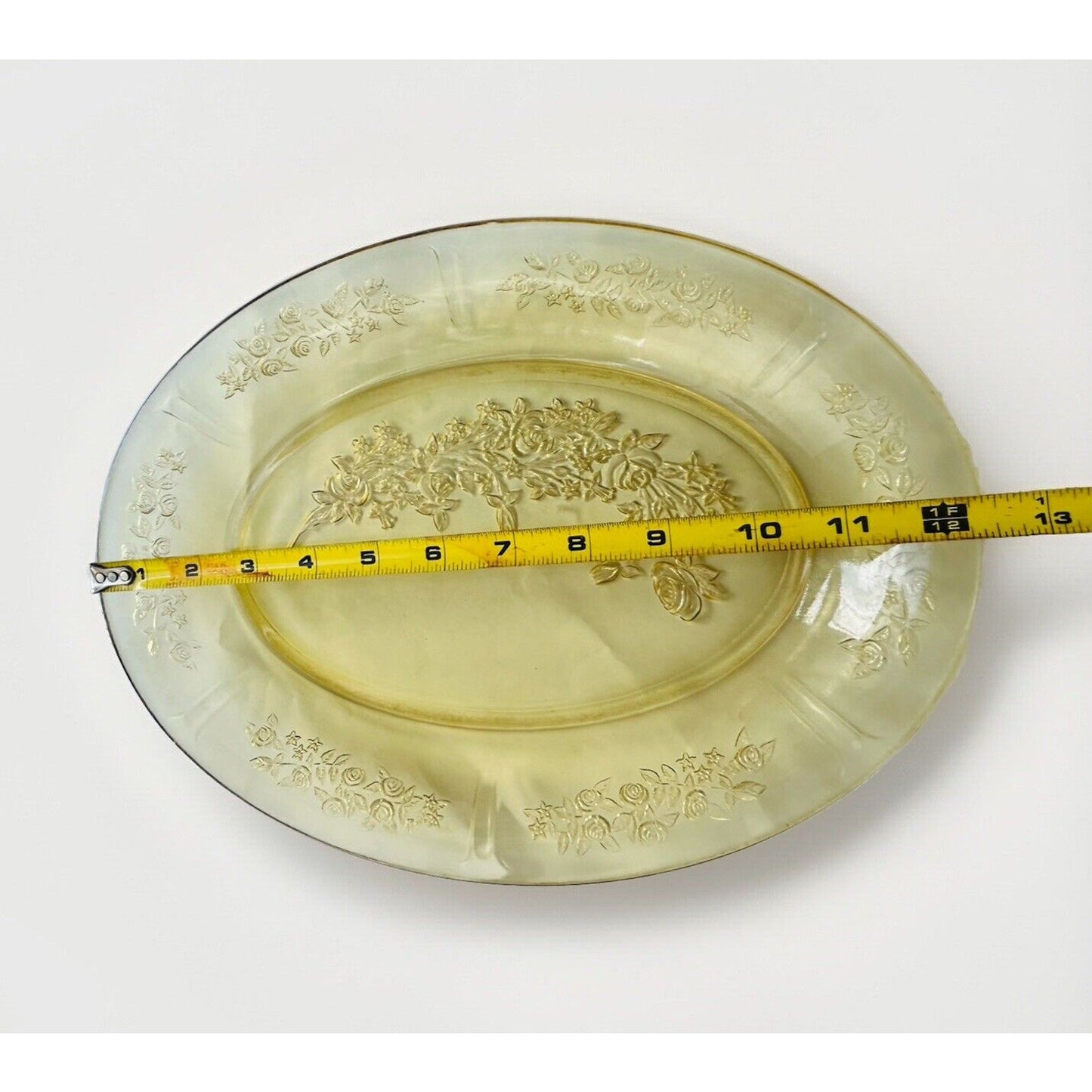 Federal Depression Glass Amber Sharon Cabbage Rose Serving Yellow Platter Plate