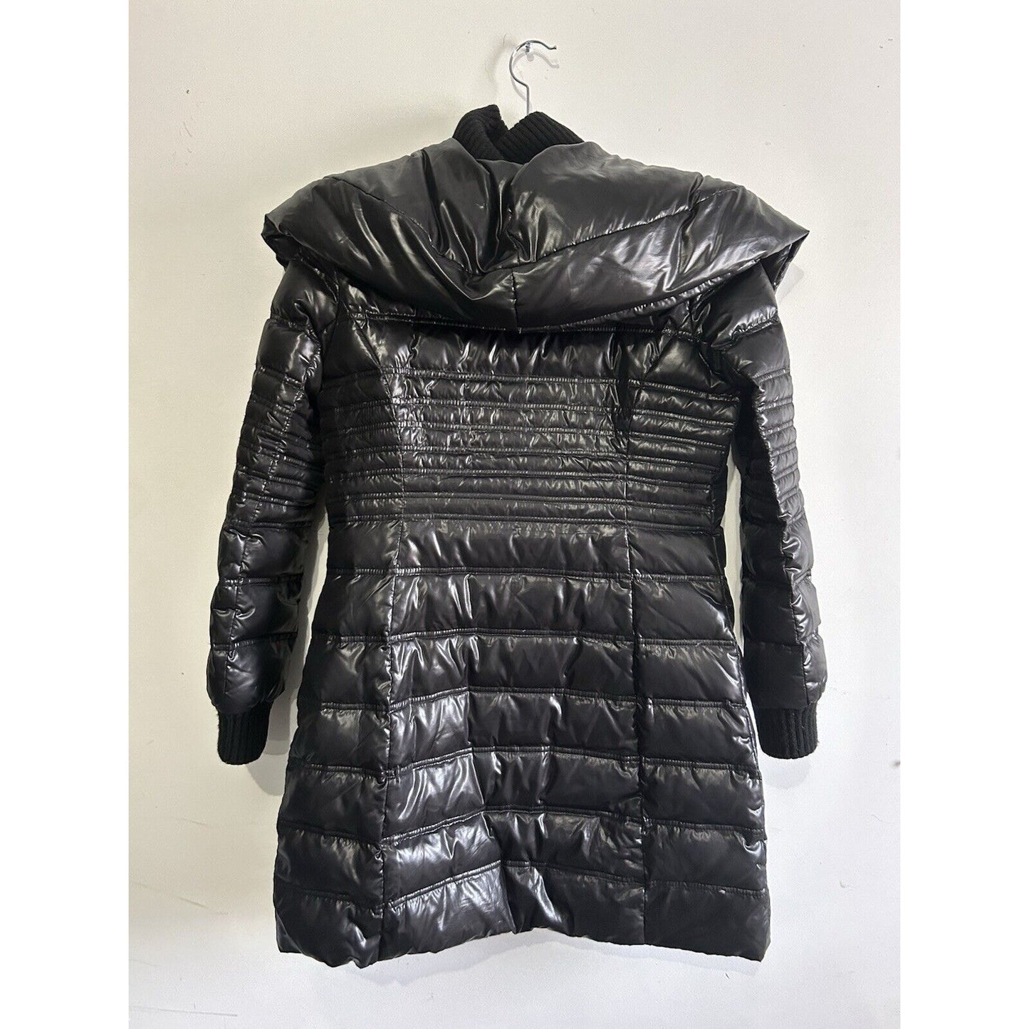 Moda international Puffer Jacket Black Women’s Size Small Long Winter Coat Shiny