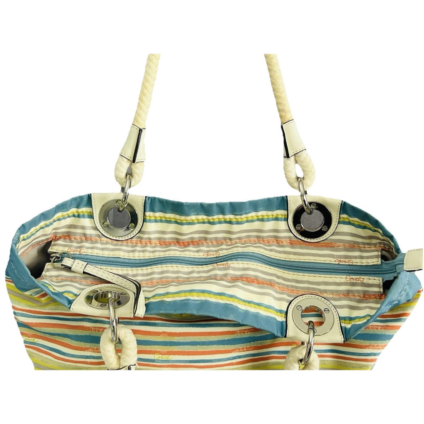 COACH Nautical East West Beach Tote Bag F16624 Sun Handbag Summer Purse Stripe