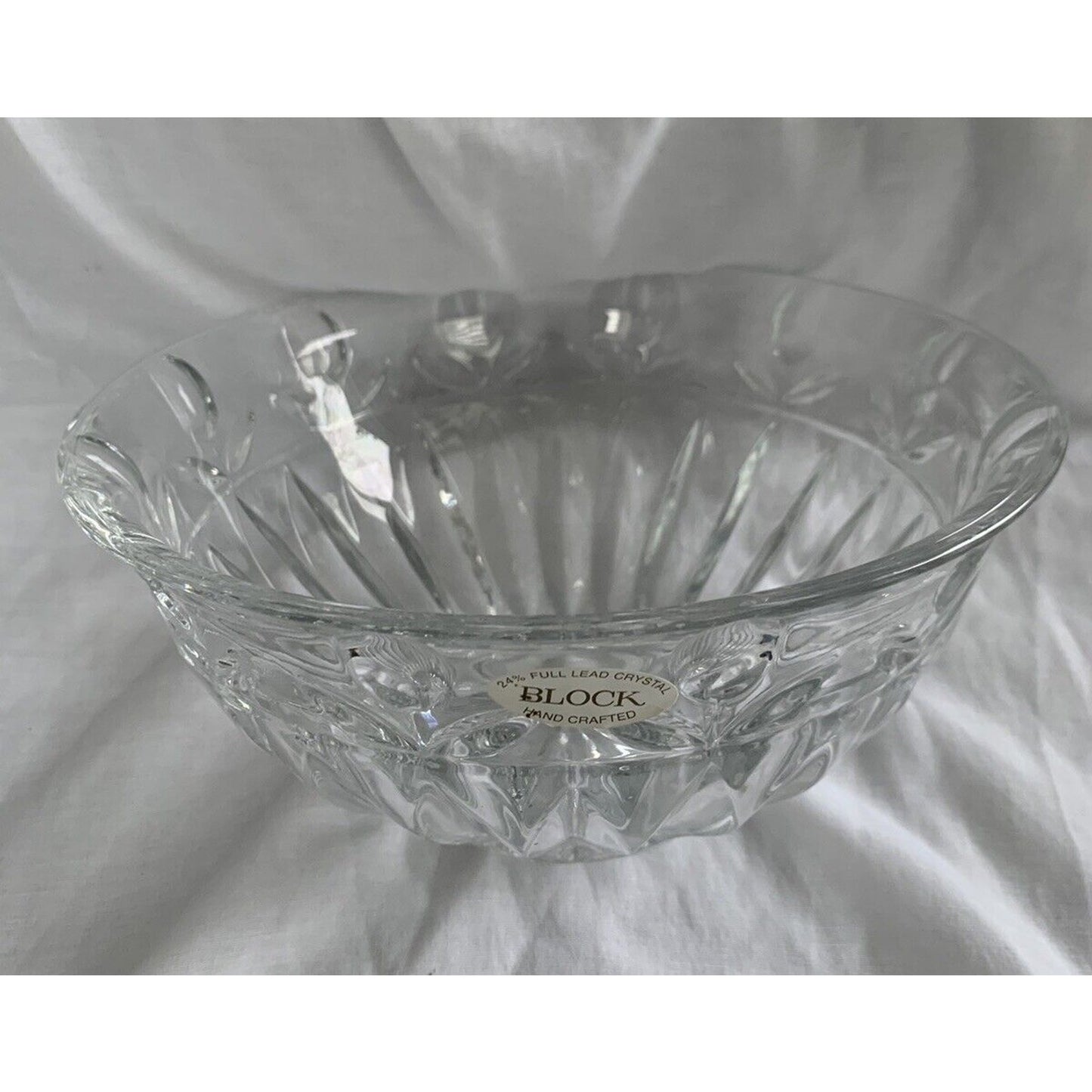 BLOCK 24% Lead Crystal Tulip 9” Glass Serving Bowl Dish Vintage Clear Flowers