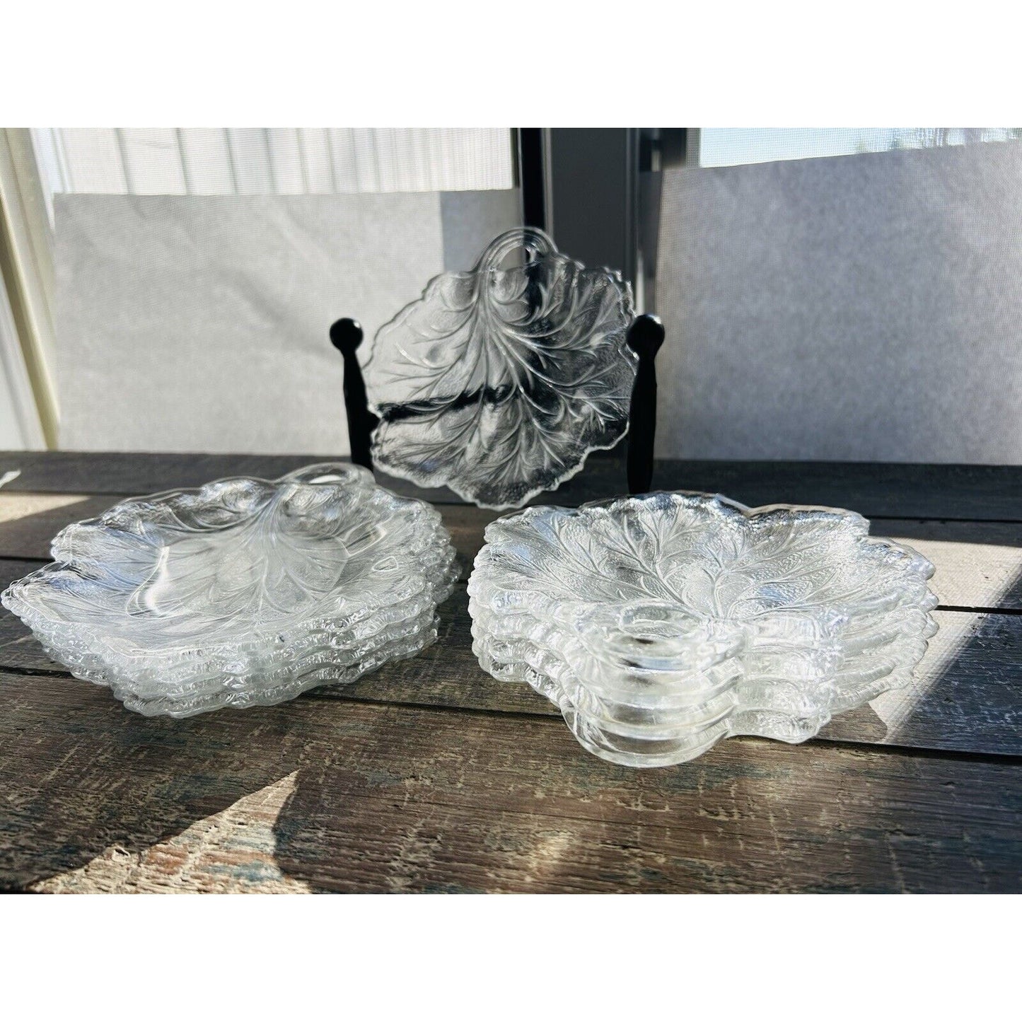 9 Vintage Indiana Glass Clear Pebble Leaf Pattern Textured Glass Butter Dish