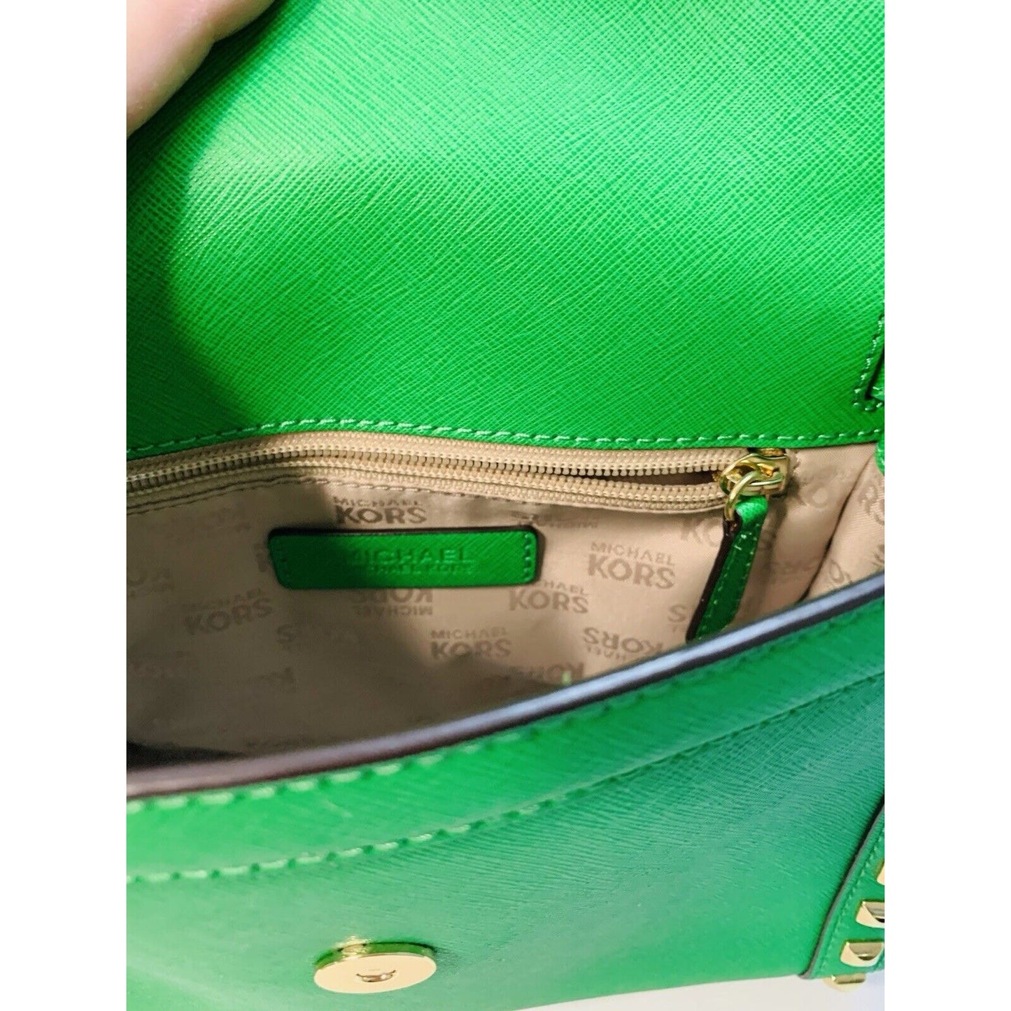 NWOT Michael Kors Dillon Green Palm STD MD Messenger Leather Handbag MSRP $368