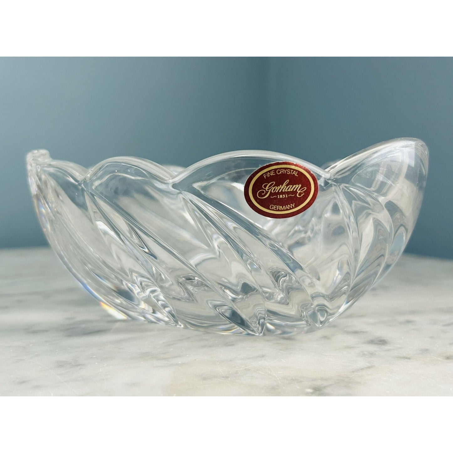 Gorham Heart Shaped Fine Crystal Bowl w/ Bow Germany Candy Dish 1831 Trinket