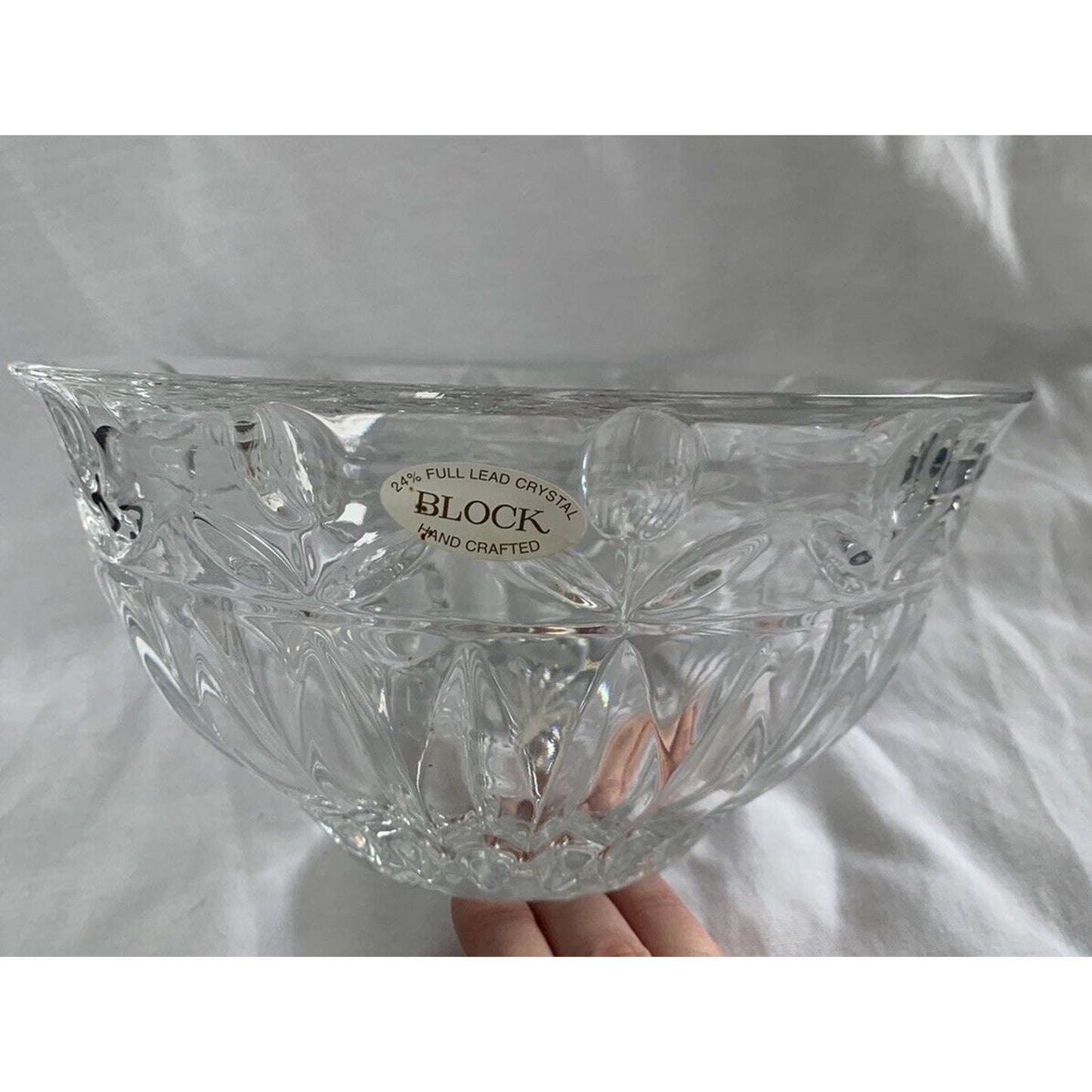 BLOCK 24% Lead Crystal Tulip 9” Glass Serving Bowl Dish Vintage Clear Flowers