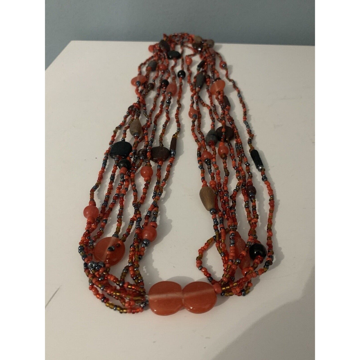 Coral Seed Bead 4 Multi Strand Necklace 14” Inch