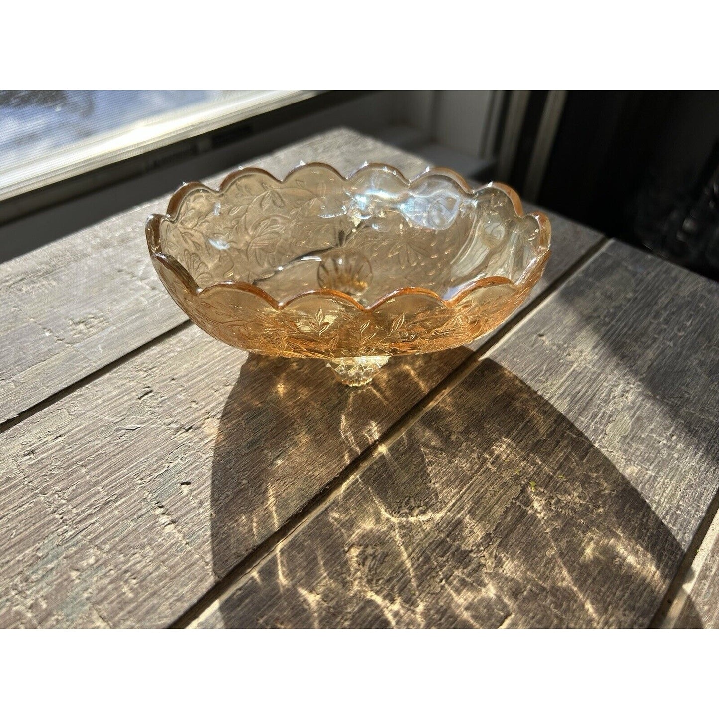 Vintage Iridescent Indiana Carnival Glass Dish Marigold Footed Oval Jewelry Dish