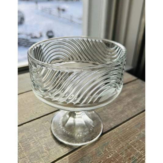 Vintage EO Brody Co Clear Pressed Glass Swirl Pattern Pedestal Candy Dish USA