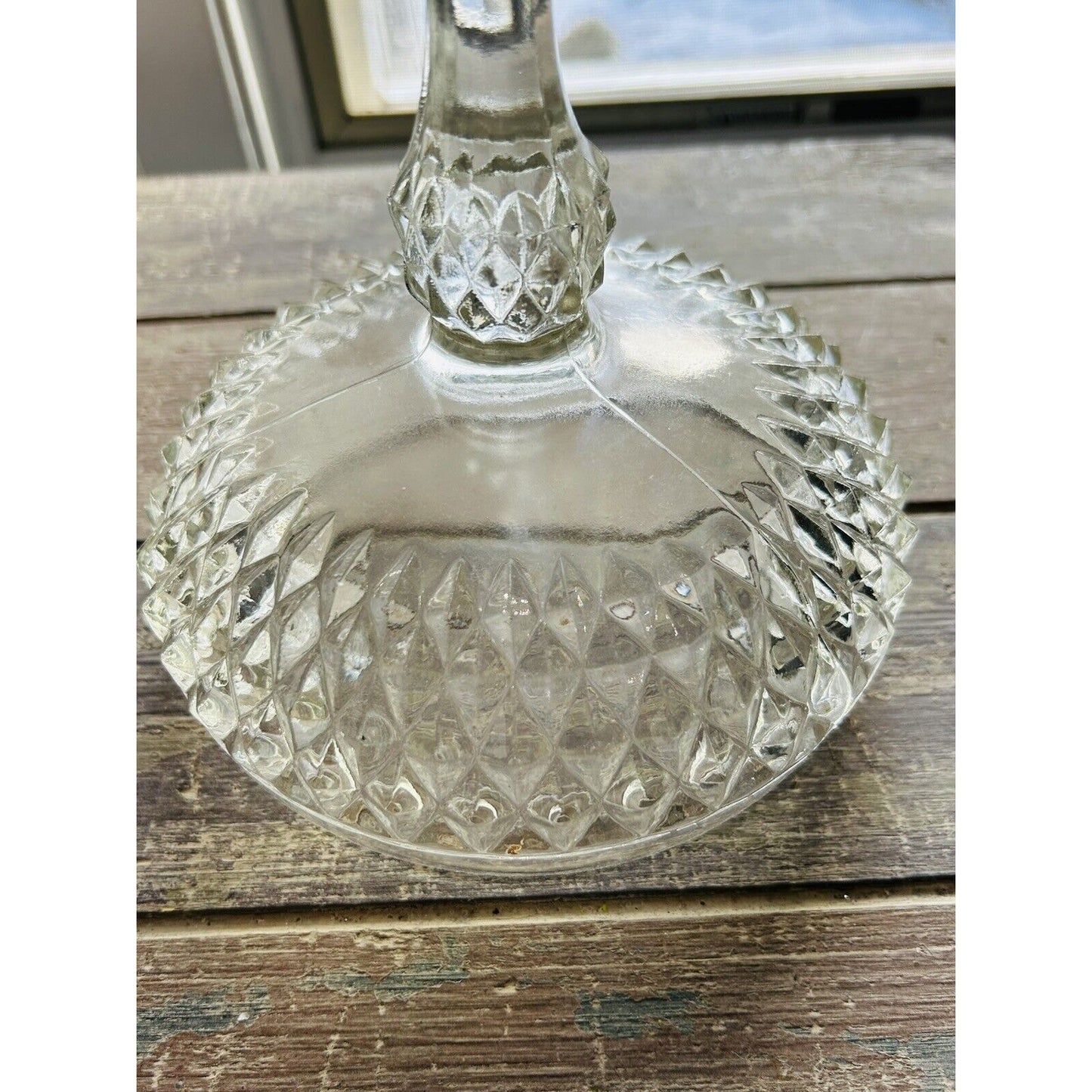 Vintage Indiana Glass Diamond Point Compote Pedestal Bowl Candy Dish No Clear