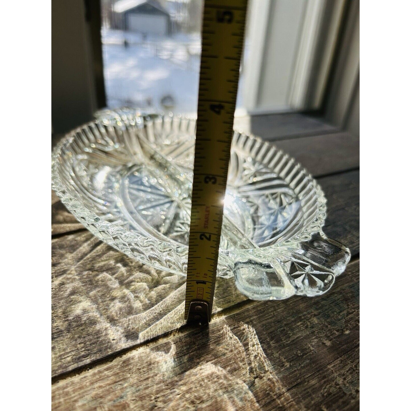 Anchor Hocking 2 Part Relish Dish Clear Divided Sides Clear Cut Glass Vintage