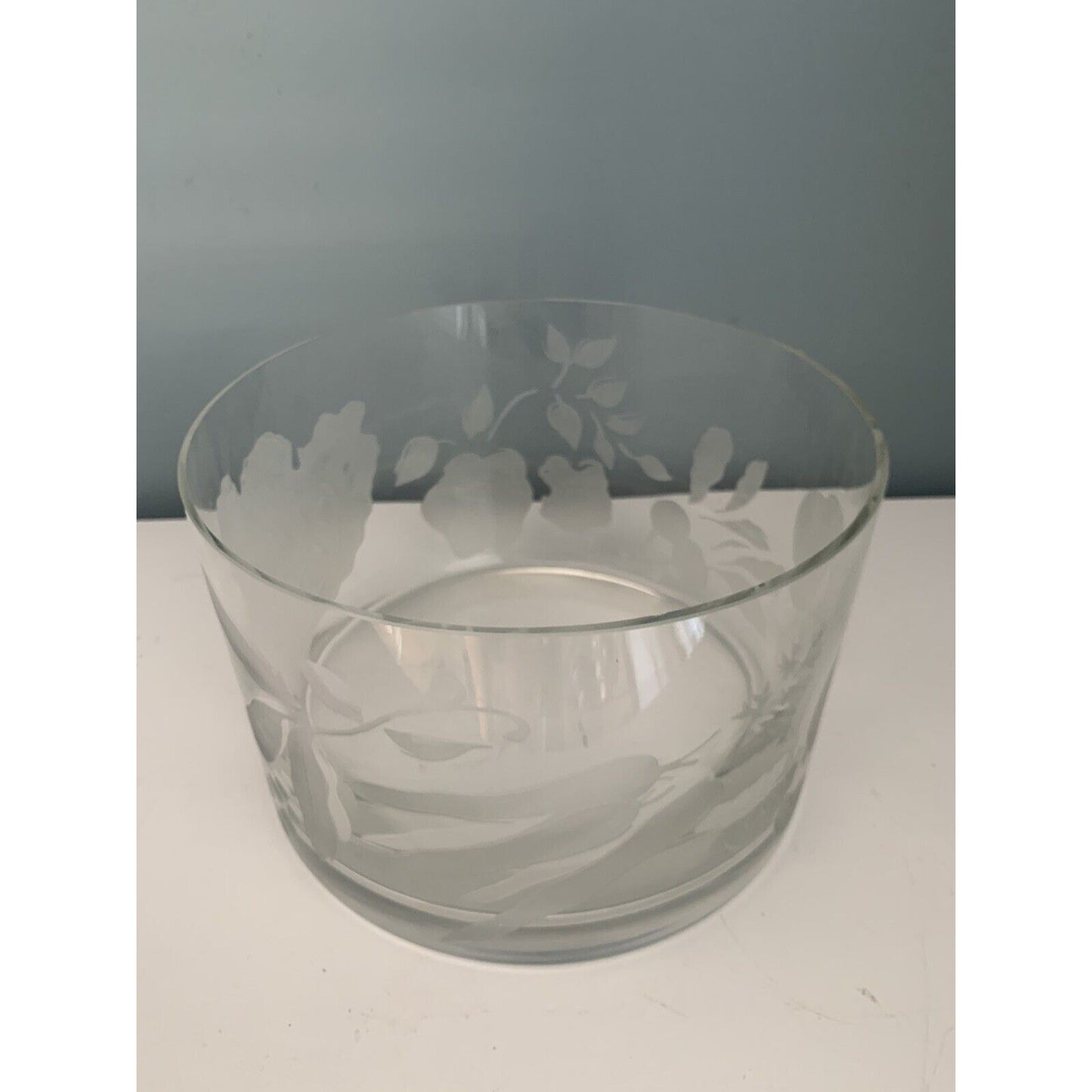 Frosted Etched Fruit Vegetable Themed Art Glass Bowl Serving Dish