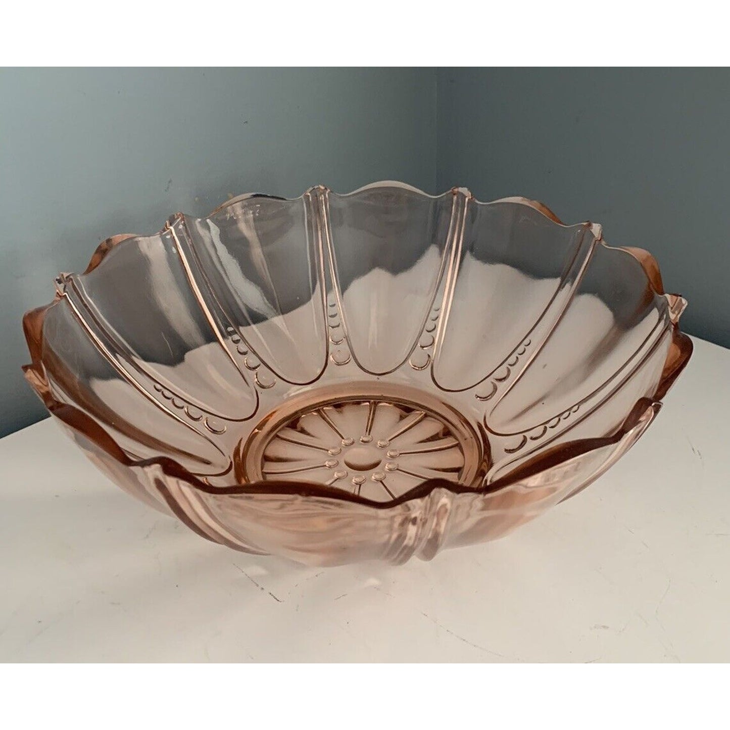 Anchor Hocking Oyster & Pearl Pink Depression Glass 10 1/2" Large Serving Bowl