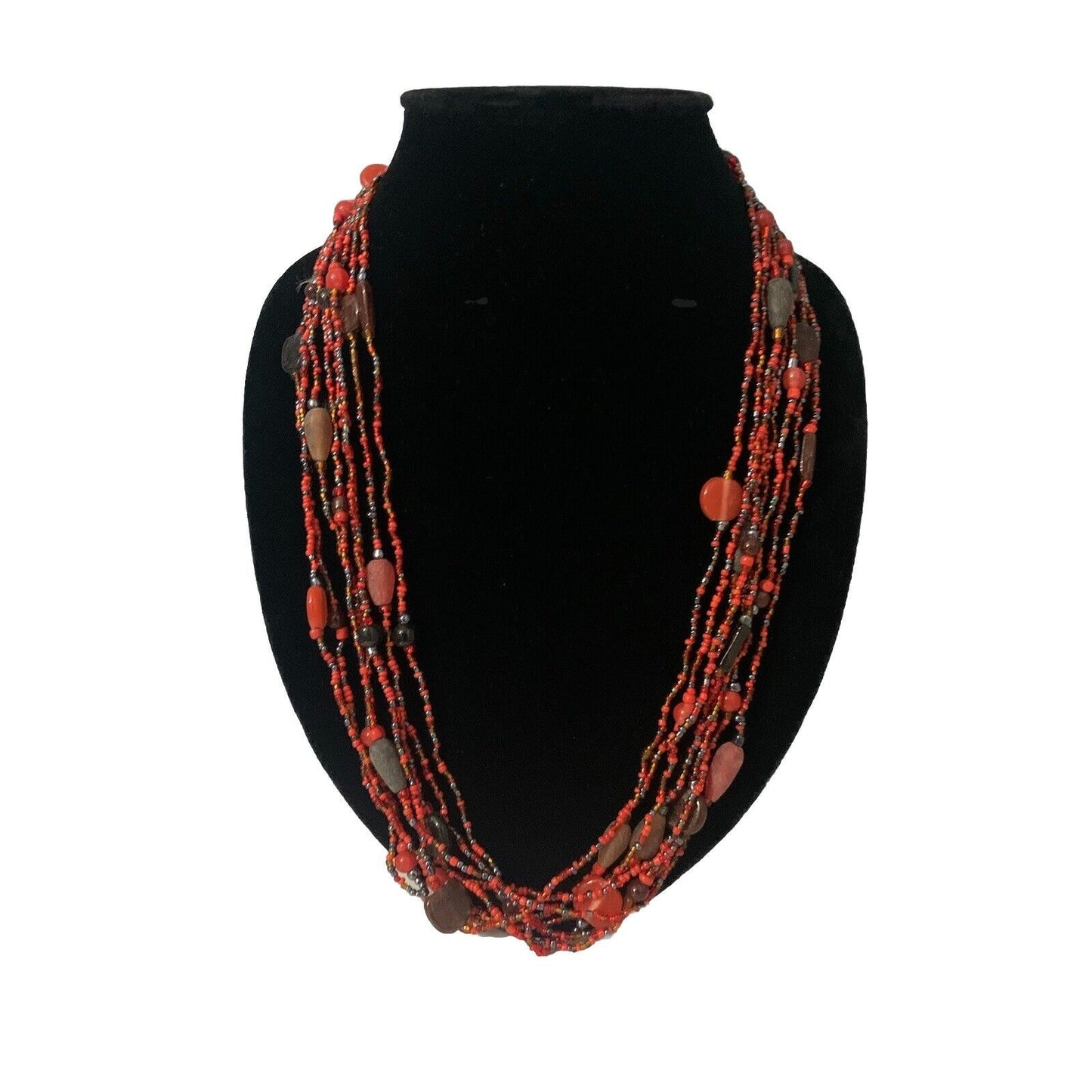 Coral Seed Bead 4 Multi Strand Necklace 14” Inch