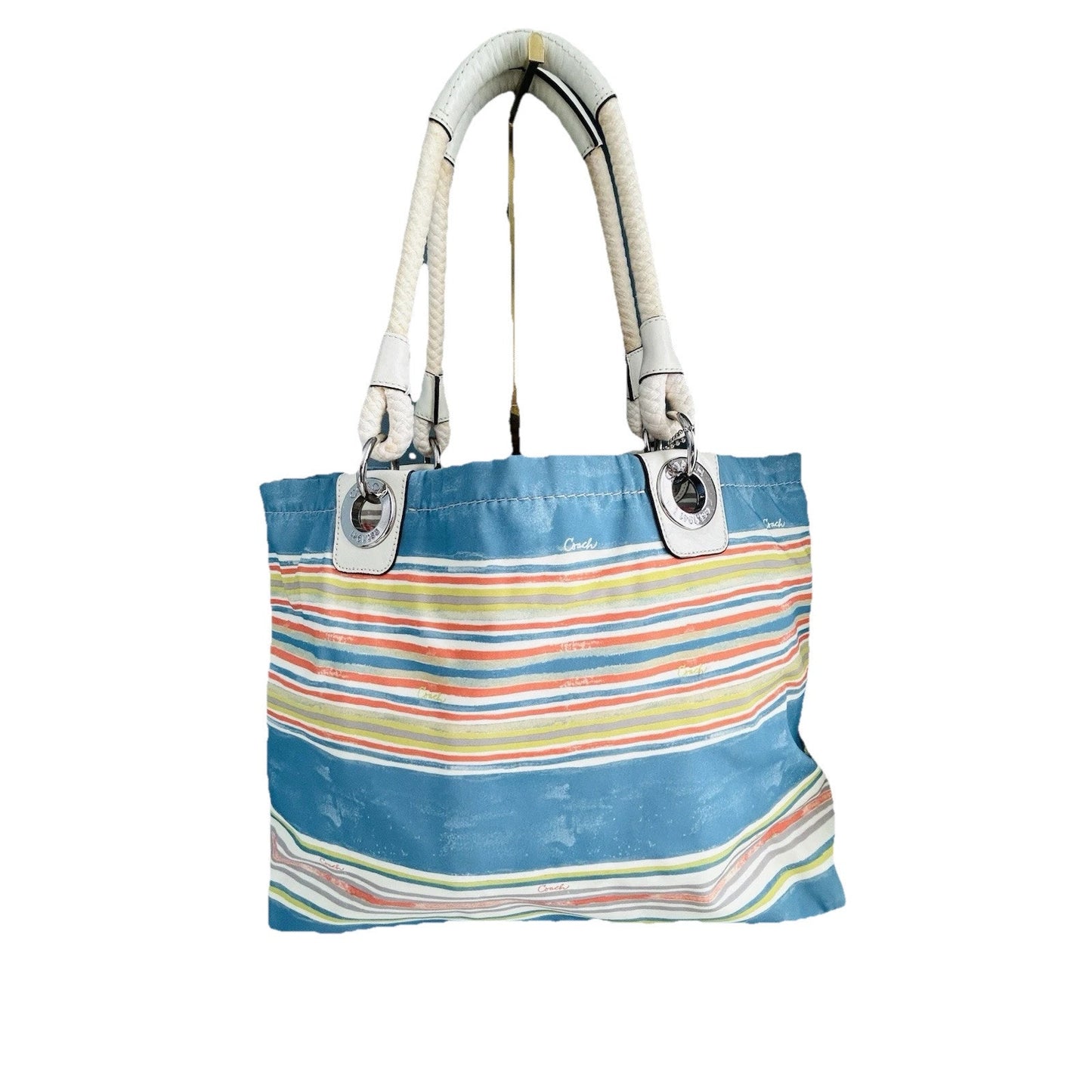 COACH Nautical East West Beach Tote Bag F16624 Sun Handbag Summer Purse Stripe