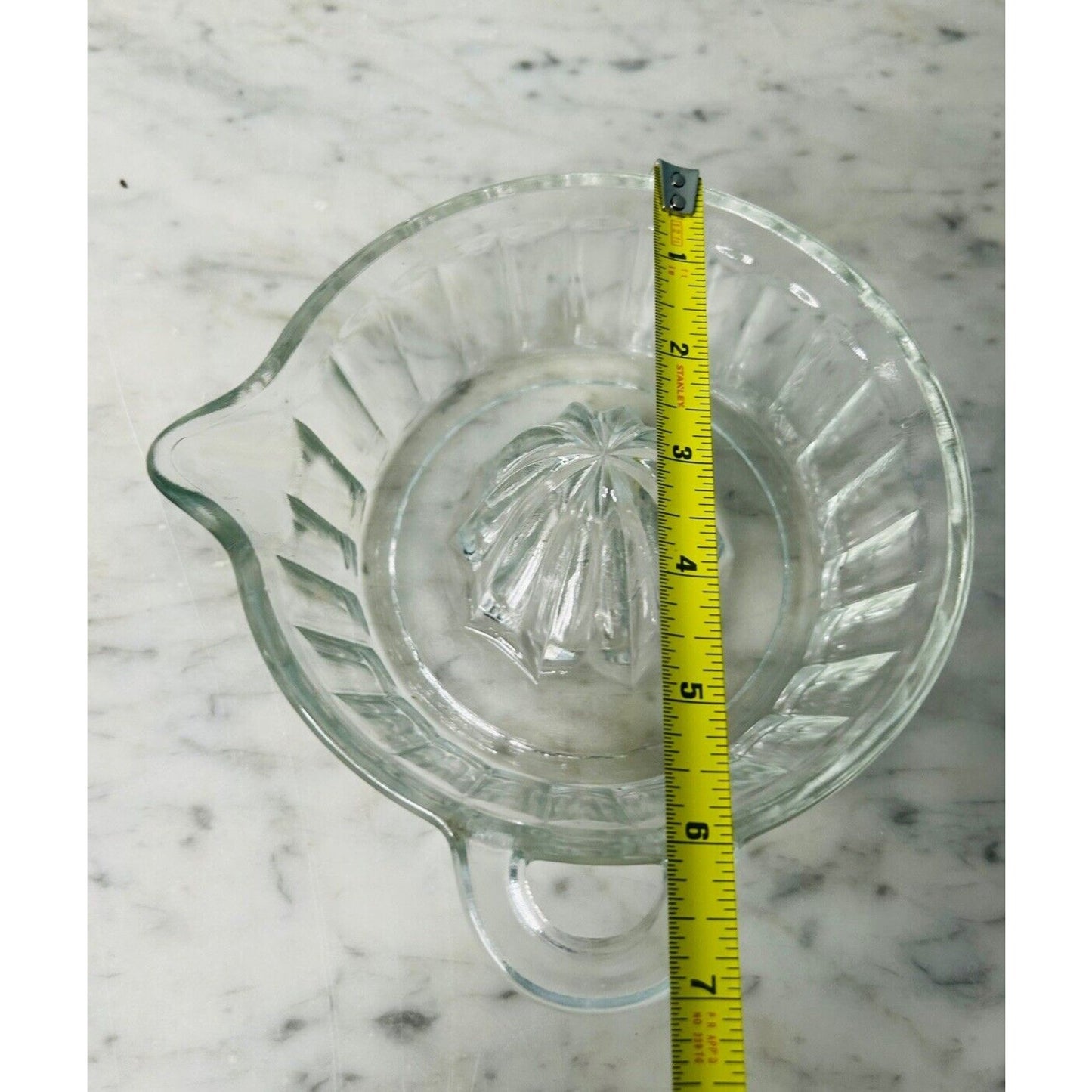 Vintage Indiana Clear Glass Citrus Juicer Reamer Side Spout Loop Tab Handle Deep