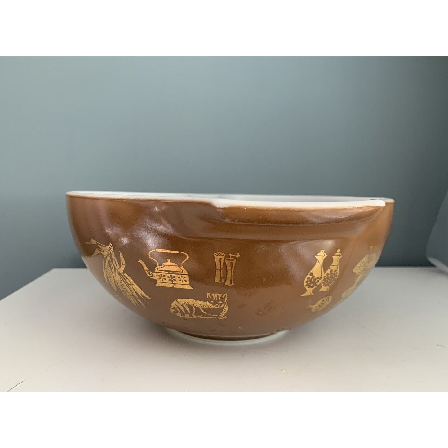 PYREX 444 Early Americana Cinderella Nesting Mixing Bowl 4 Qt Brown Gold Vintage