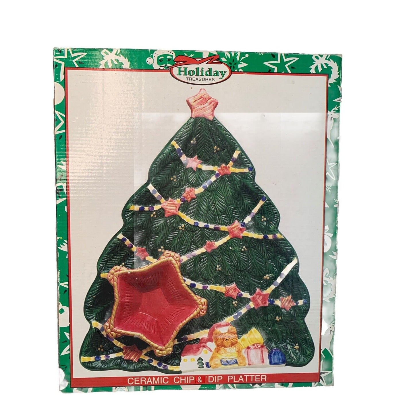 New Vintage World Bazaar’s Christmas Tree Platter Chip Dip Condiments NIB