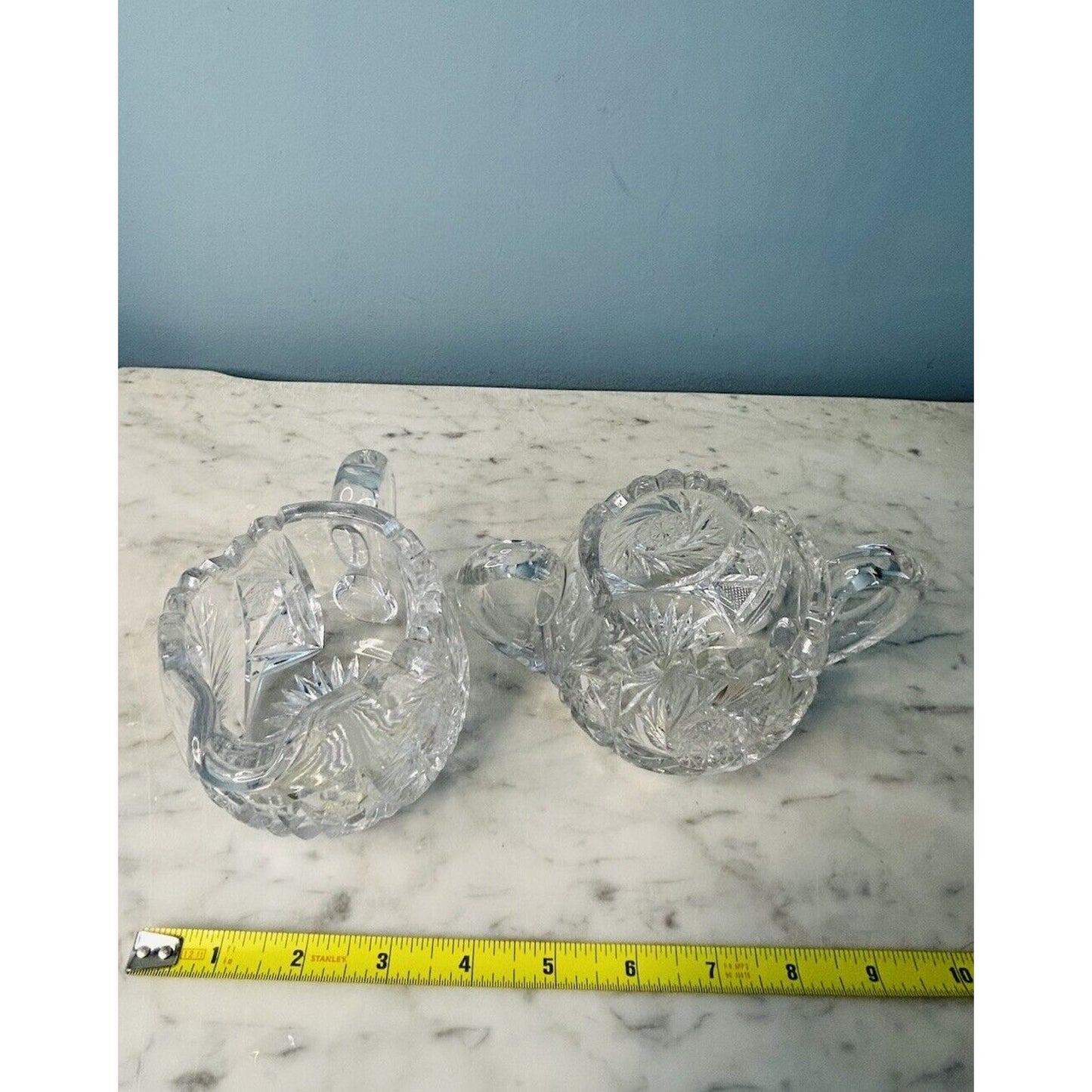 EUC American Brilliant Cut Crystal Glass Pinwheel Creamer Sugar Bowl Set ABP