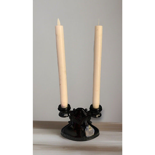 L.E. Smith Vintage Pleasant Black Glass Candlestick Holder Halloween Renaissance