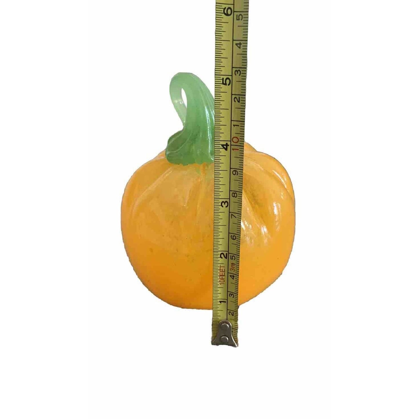 Corning Art Glass Pumpkin Orange Green 5 Inches Tall Hand Blown Halloween Decor