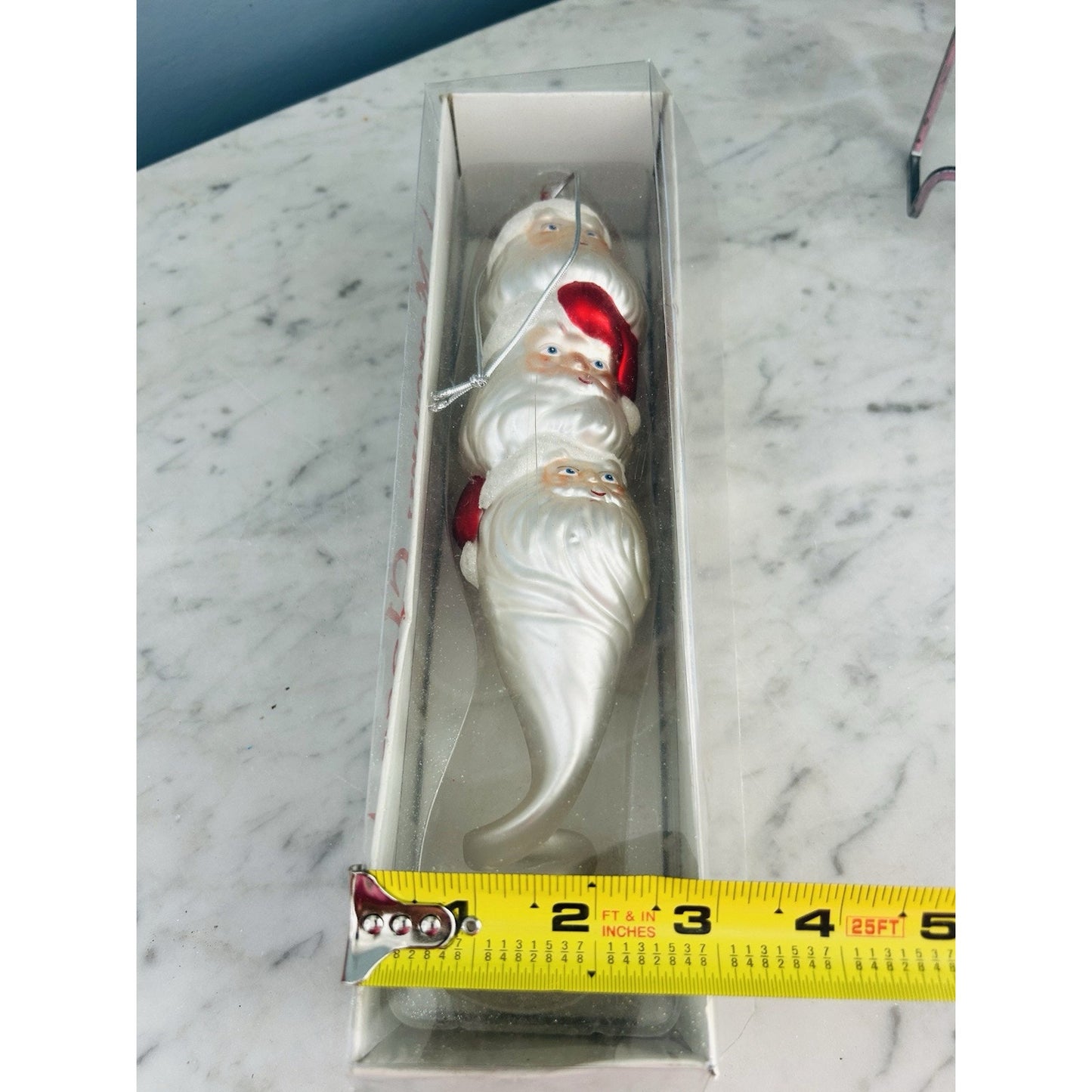 Vintage Department 56 Mercury Glass Totem Santa Head Ornament 1998 10” Tall Box