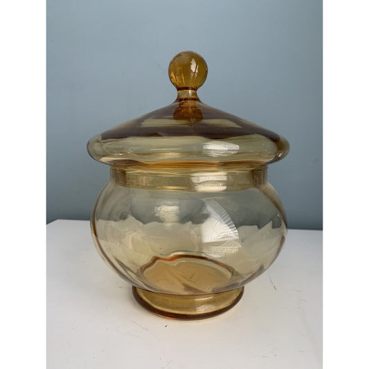 Empoli Vintage Apothecary Jar Amber Style Optic Blown Lidded Glass Candy Dish