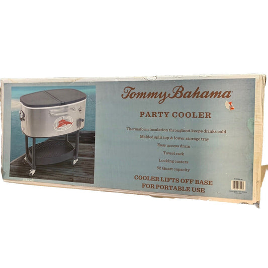 NIB Tommy Bahama Rolling Party Cooler Stainless Steel Drain Portable Cooler New