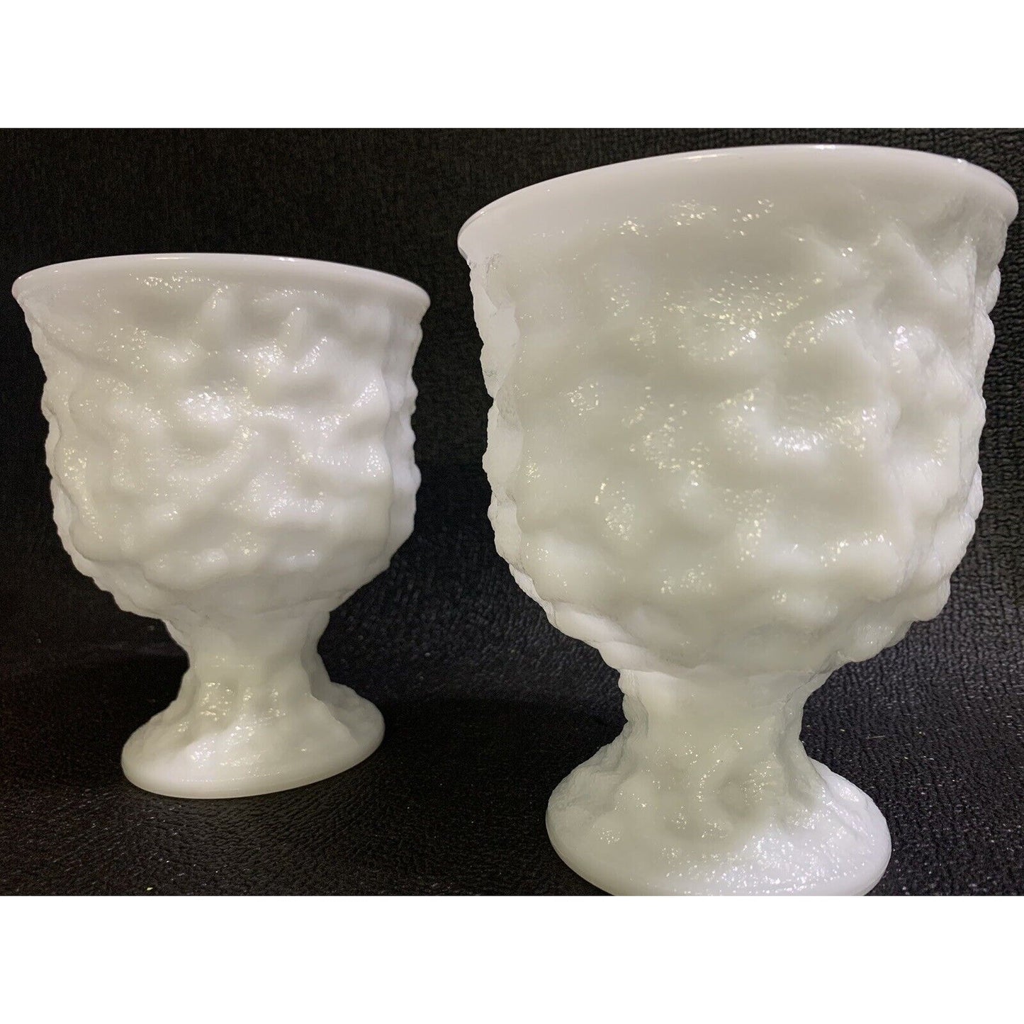 Set of 2 Brody Co Milk Glass crinkled pedestal planter Vases M3000 White Vintage