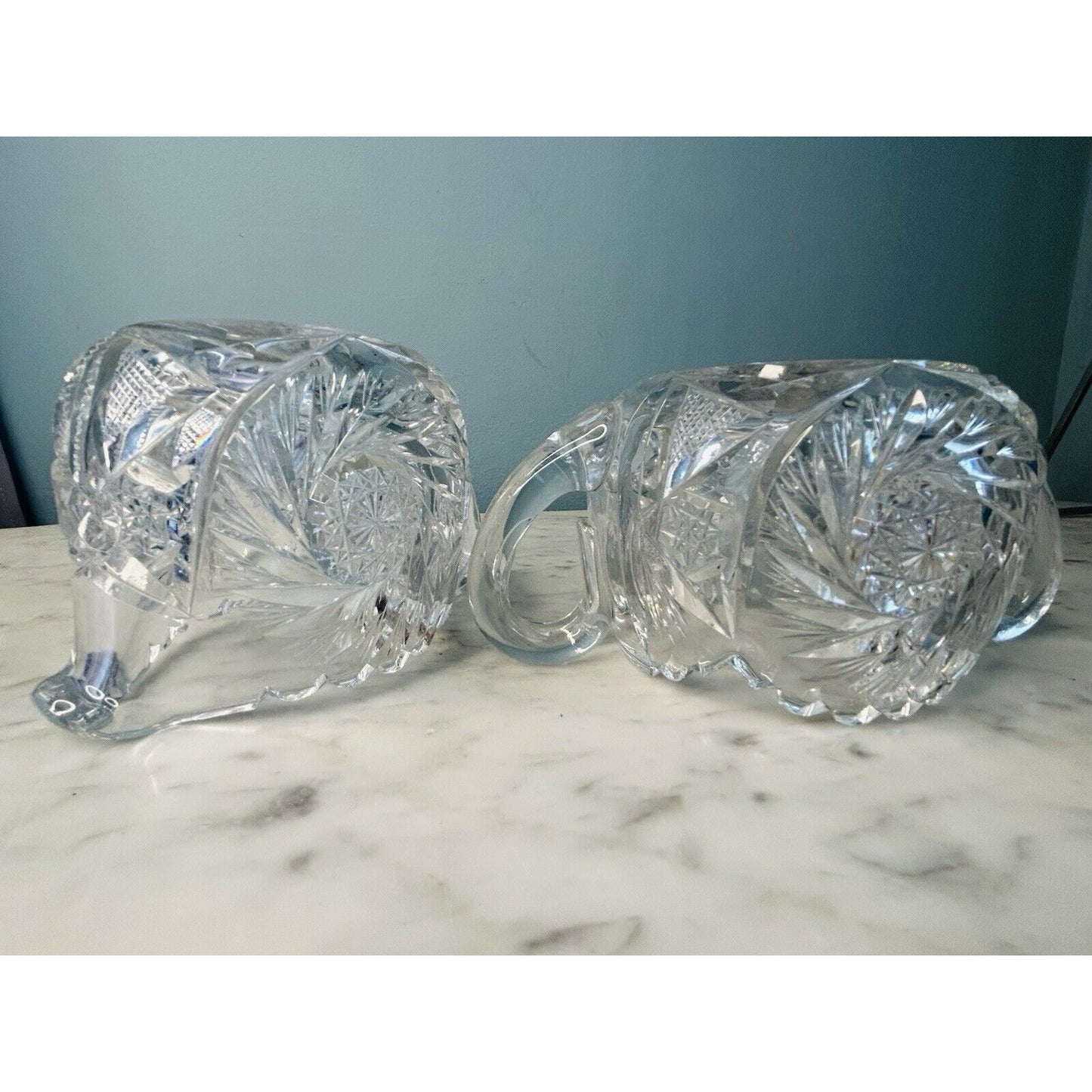 EUC American Brilliant Cut Crystal Glass Pinwheel Creamer Sugar Bowl Set ABP