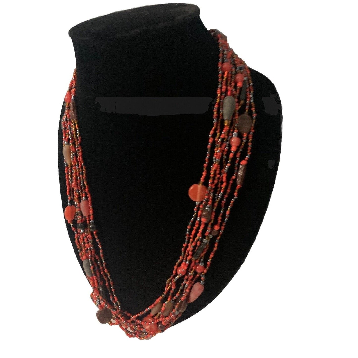 Coral Seed Bead 4 Multi Strand Necklace 14” Inch