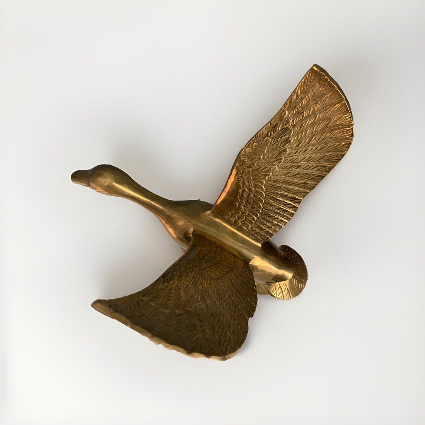 Vintage Solid Brass Taking Off Flying Duck Wings Up 14.75'' Tall