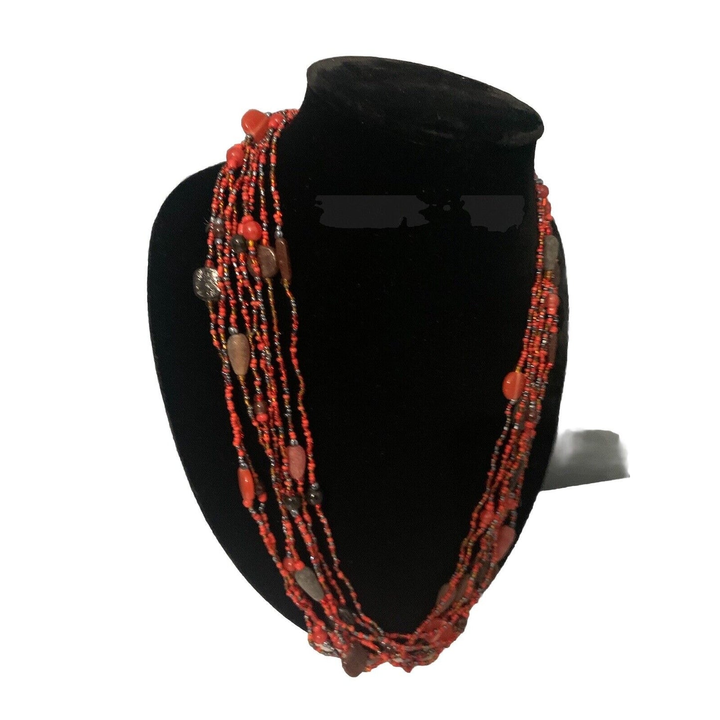 Coral Seed Bead 4 Multi Strand Necklace 14” Inch