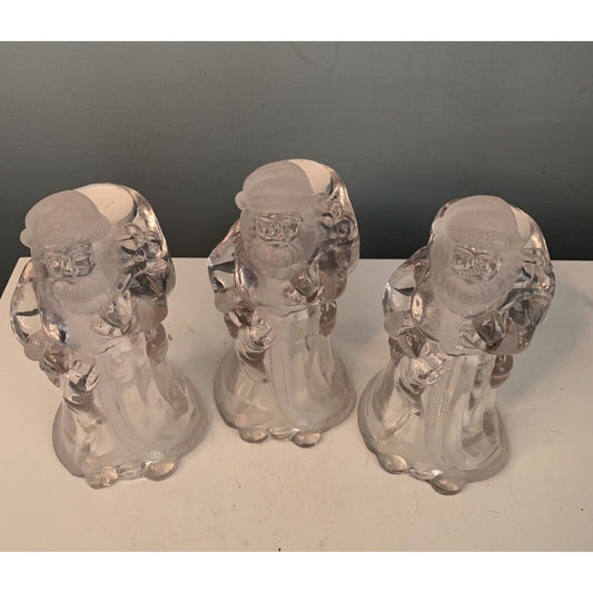 3 Vintage Frosted Glass Santa Candle Holder Christmas Decor Tea Light Holiday