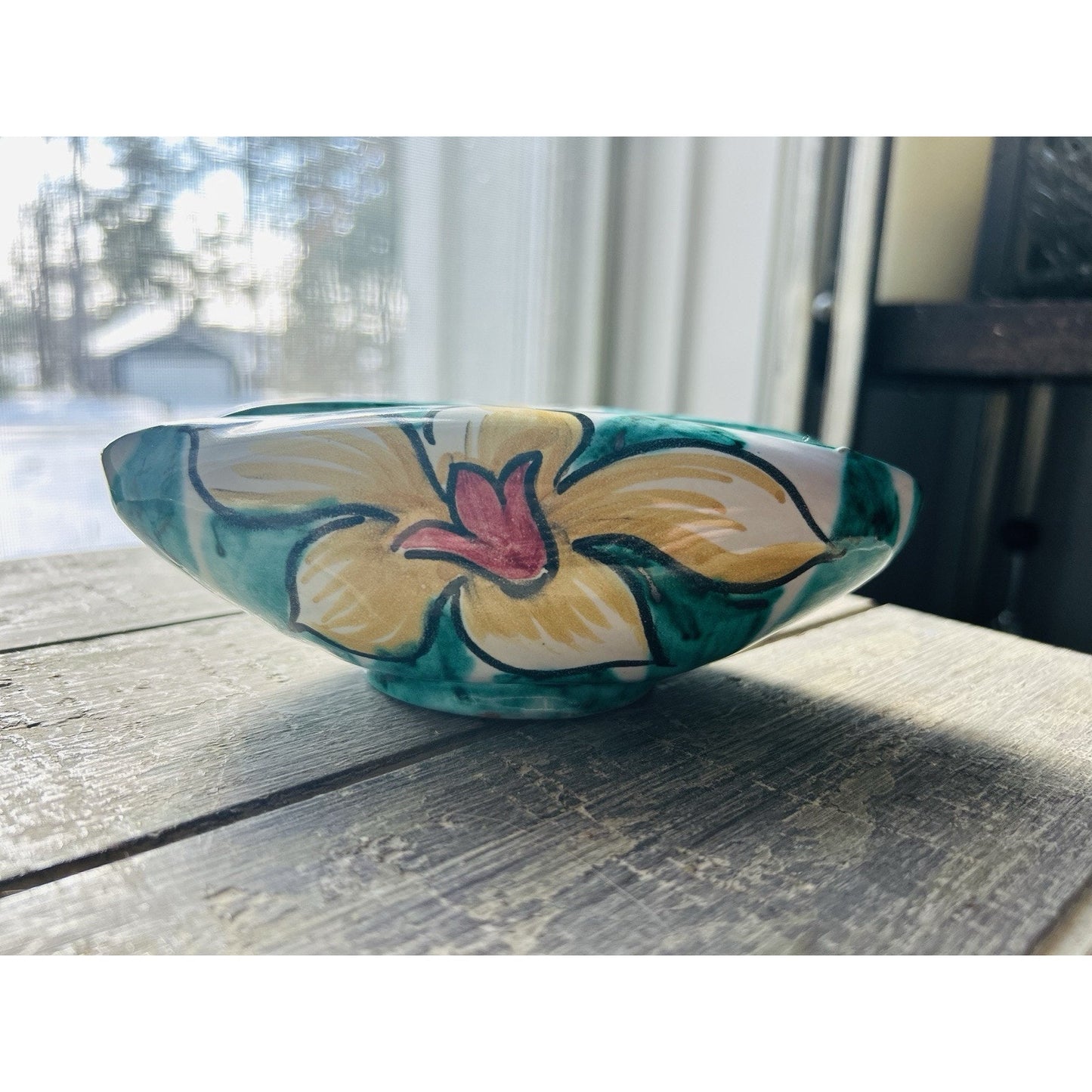 Vintage Hand Painted M.N Ceramic Floral Dish Italy 82/5 Folded Bowl Planter