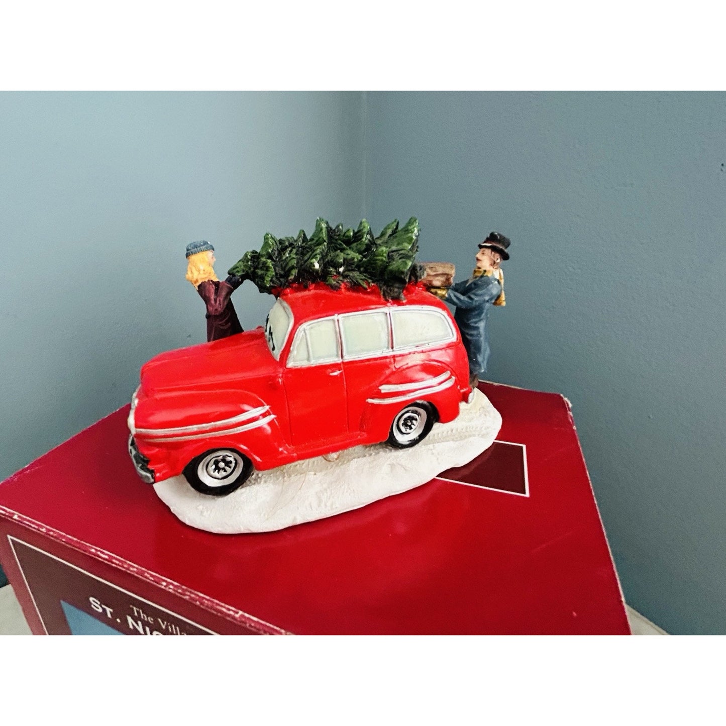 The Village Collection St. Nicholas Square Christmas Tradition Red Car Tree Top