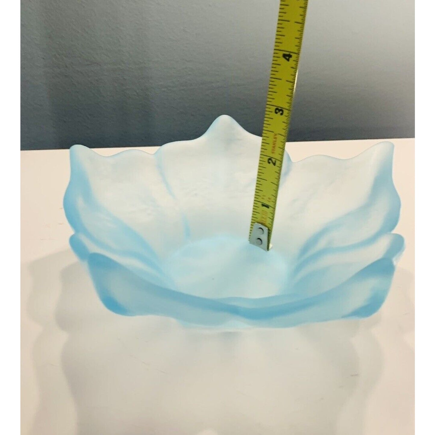 Viking Epic Satin Blue Glass Lotus Dish Bowl Flower Shaped Frosted Vintage Petal