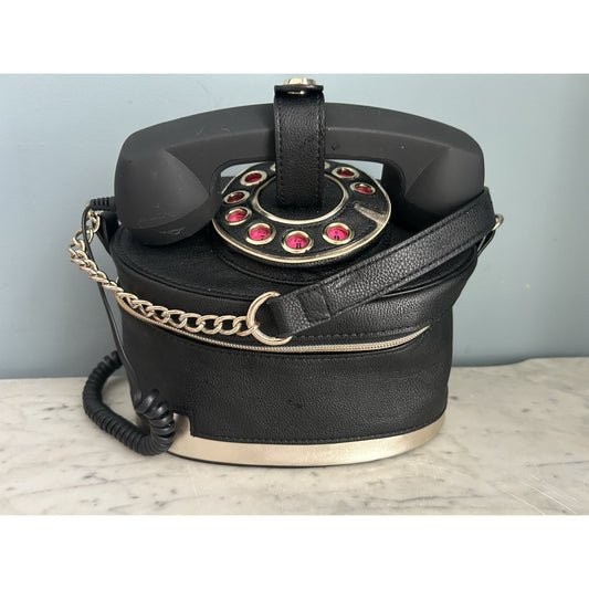 Betsey Johnson Telephone Bag BLACK Shoulder Crossbody Purse Handbag Rotary Phone