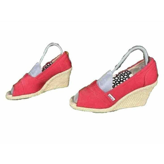 Toms Womens Wedges Size 7.5W Wide Red Classic Canvas Espadrille Slip On Peep Toe