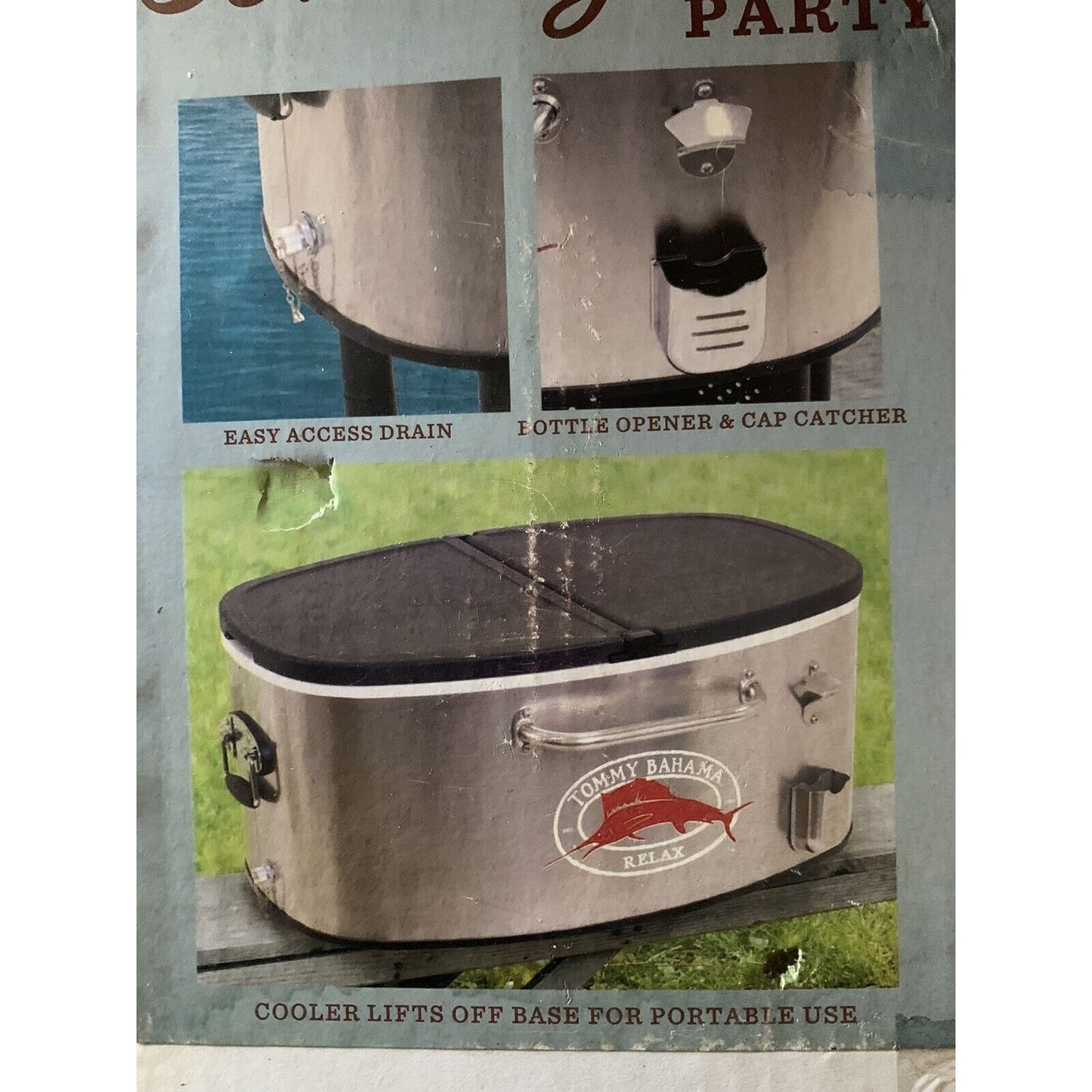 NIB Tommy Bahama Rolling Party Cooler Stainless Steel Drain Portable Cooler New