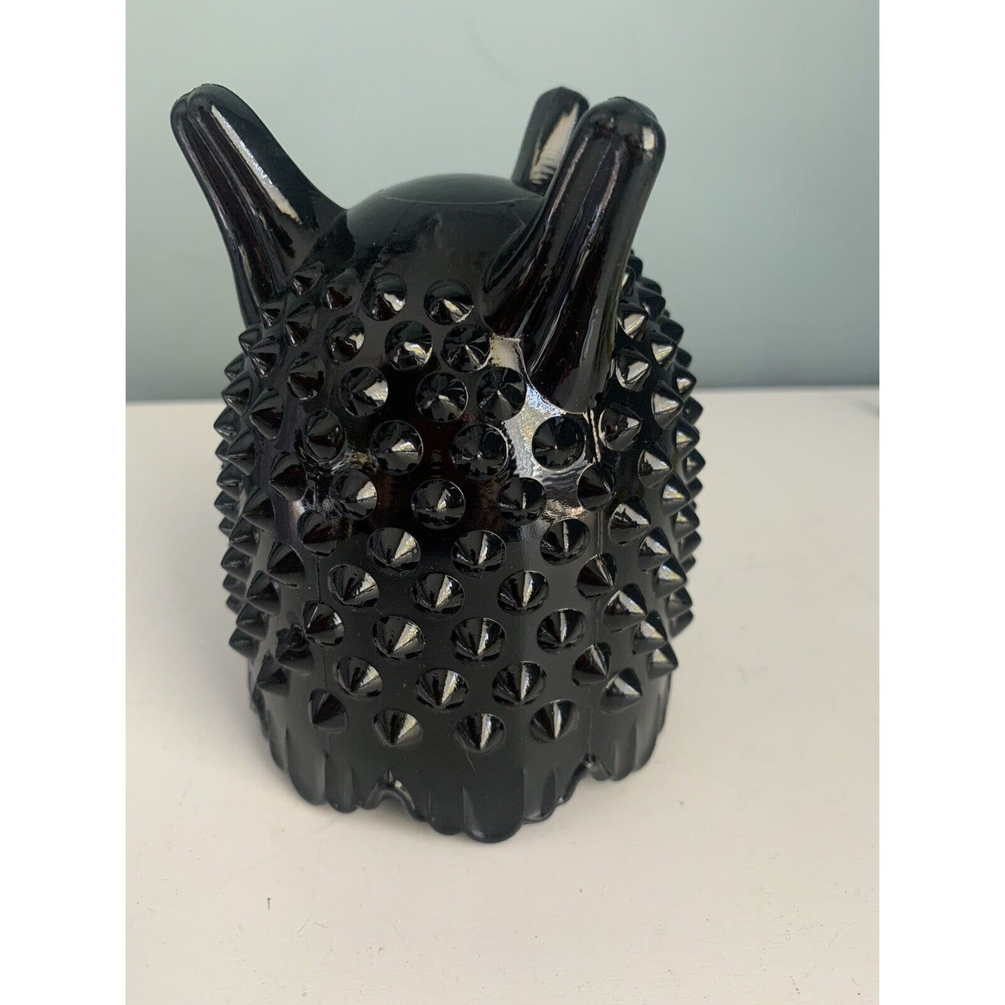 Vintage Fenton Black English Hobnail Glass 3 Footed Vase Amethyst Halloween Deco